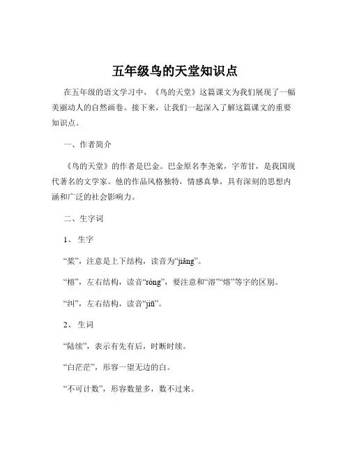 五年级鸟的天堂知识点