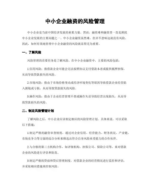 中小企业融资的风险管理