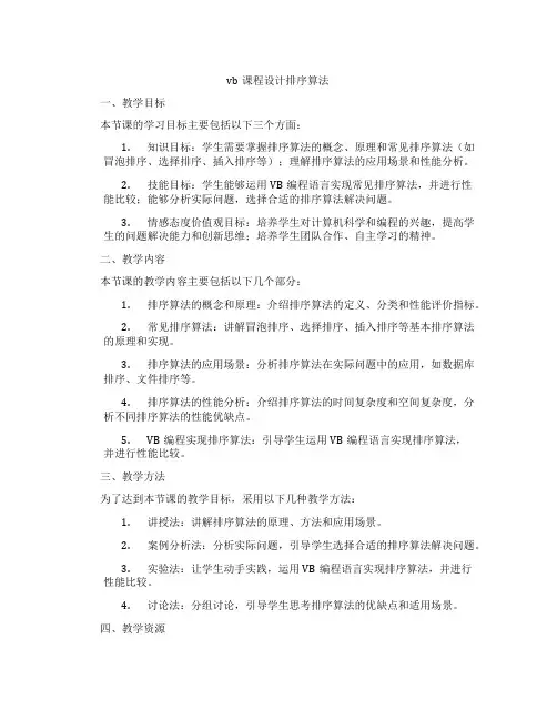 vb课程设计排序算法