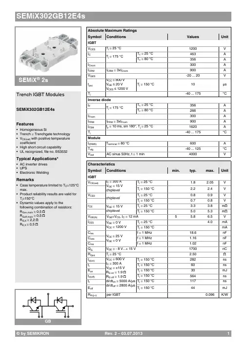 赛米控丹佛斯电子 SEMiX302GB12E4s 数据表