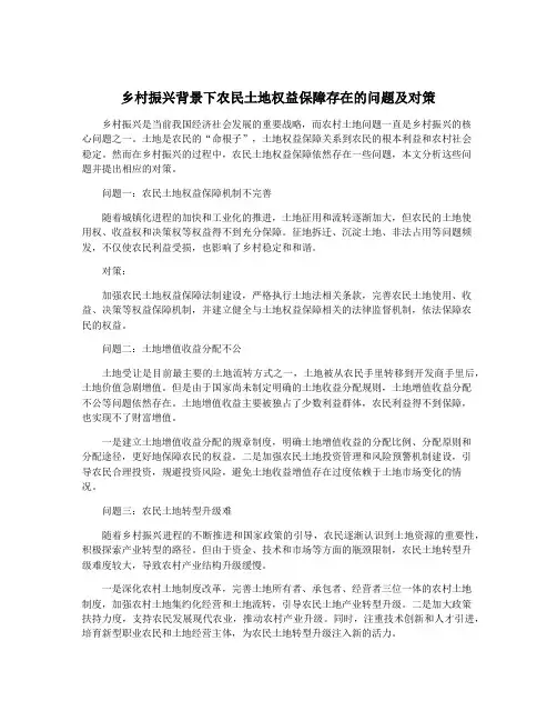 乡村振兴背景下农民土地权益保障存在的问题及对策
