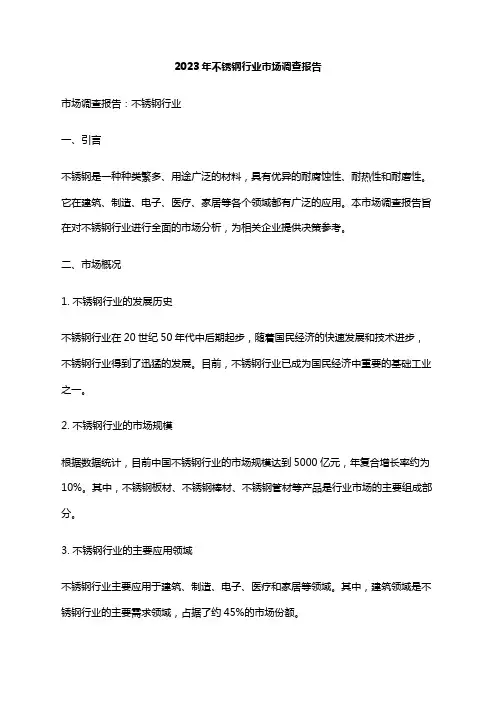 2023年不锈钢行业市场调查报告