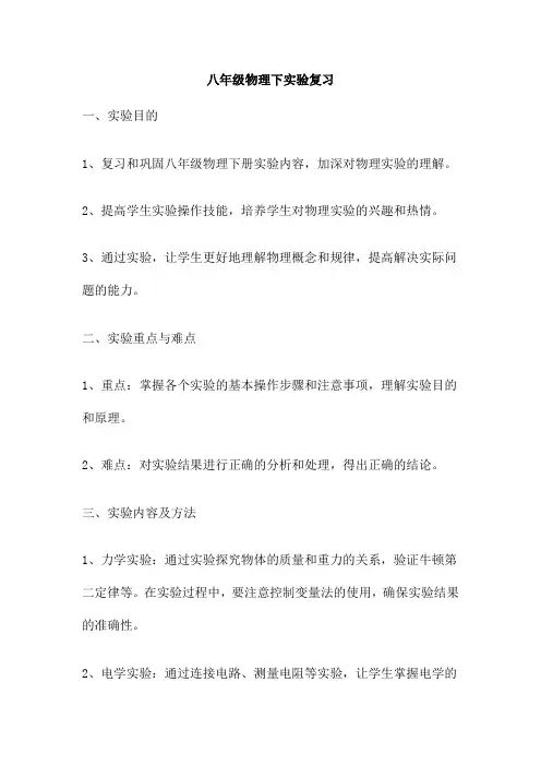 八年级物理下实验复习