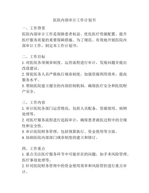 医院内部审计工作计划书