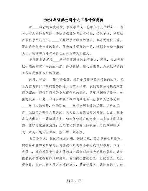 2024年证券公司个人工作计划范例（五篇）