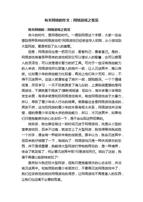 有关网络的作文：网络游戏之我见