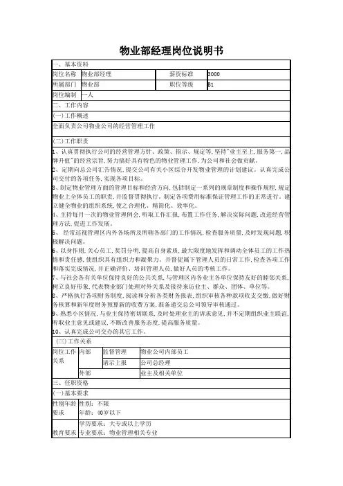 物业经理岗位说明书
