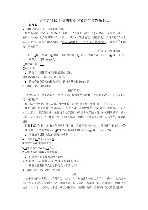 语文九年级上册期末复习文言文试题解析1