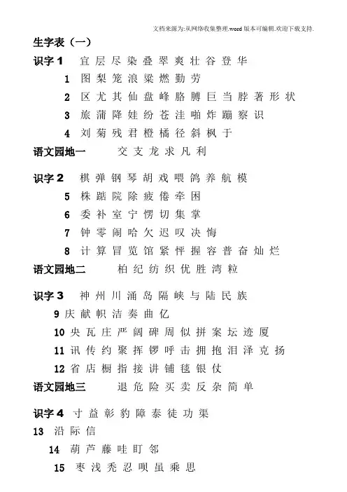 小学语文第三册生字表