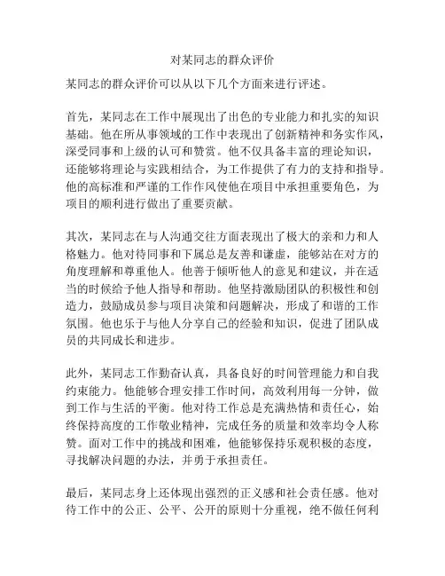 对某同志的群众评价