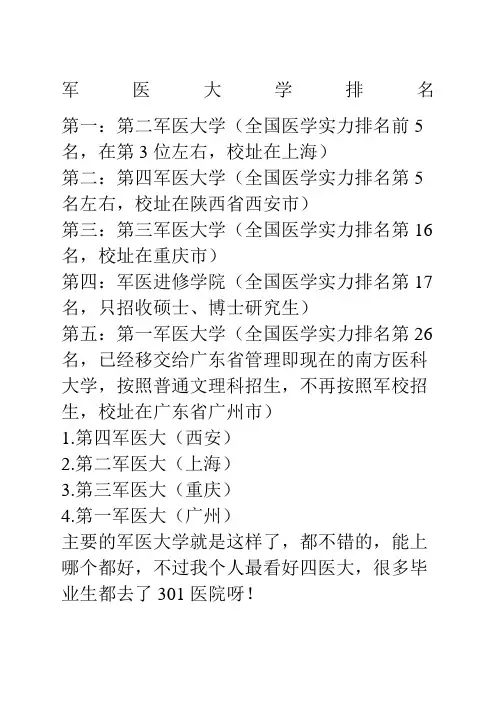 军医大学排名