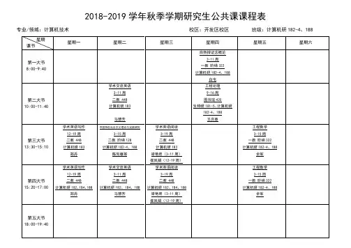 2018-2019学年秋季学期研究生公共课课程表