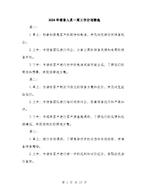 2024年销售人员一周工作计划精选（6篇）