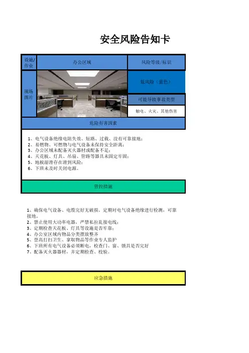 办公区域安全风险告知卡