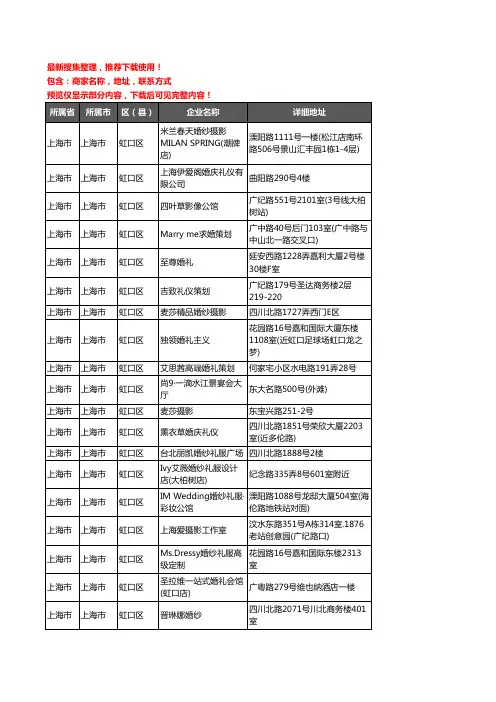 新版上海市上海市虹口区婚庆公司企业公司商家户名录单联系方式地址大全61家