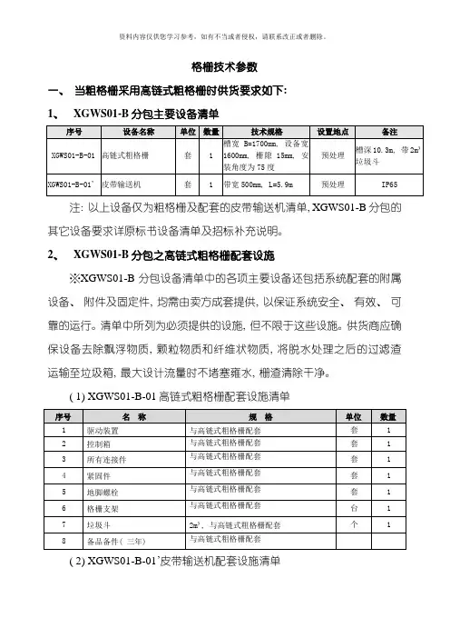 格栅技术参数模板