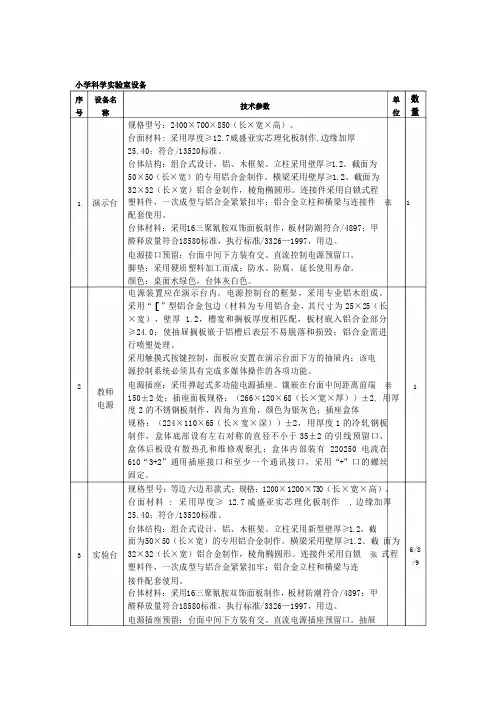小学科学实验室成套设备技术参数 (3)