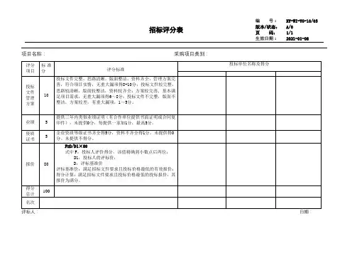 招标评分表