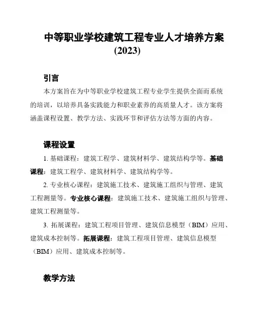 中等职业学校建筑工程专业人才培养方案(2023)