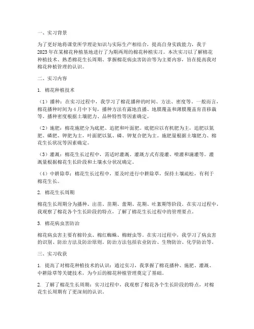 棉花种植实习报告小结