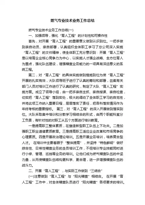 燃气专业技术业务工作总结