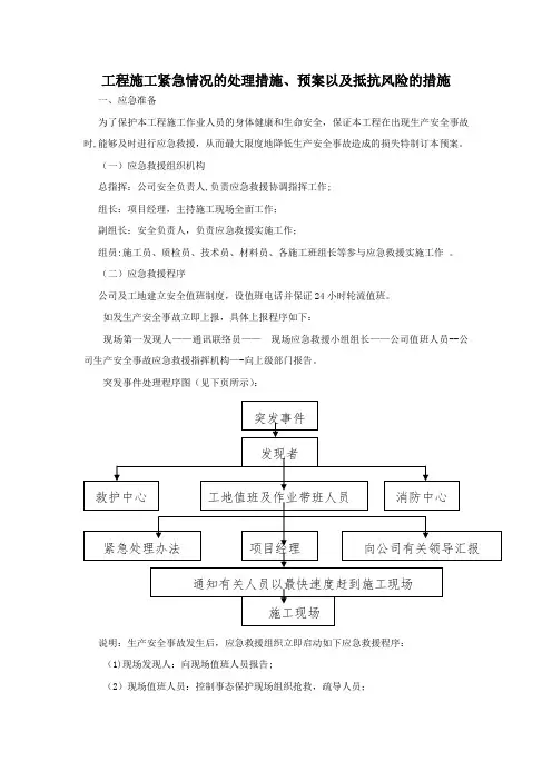 工程施工紧急情况的处理措施、预案以及抵抗风险的措施