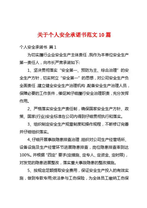 关于个人安全承诺书范文10篇