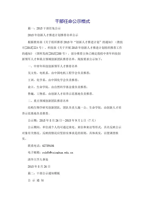干部任命公示格式
