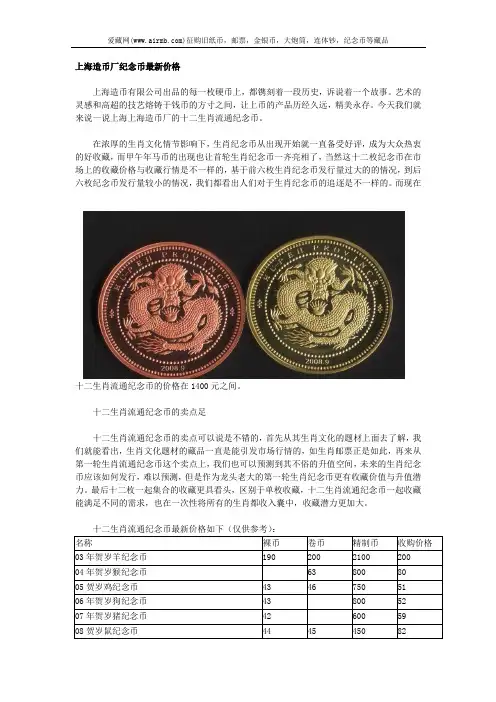 上海造币厂纪念币最新价格