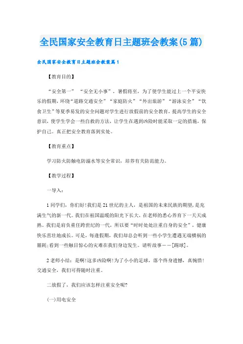 全民国家安全教育日主题班会教案(5篇)