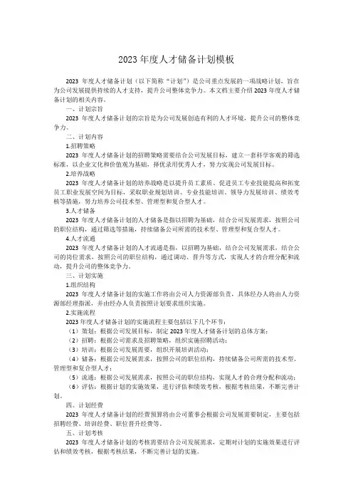 2023年度人才储备计划模板