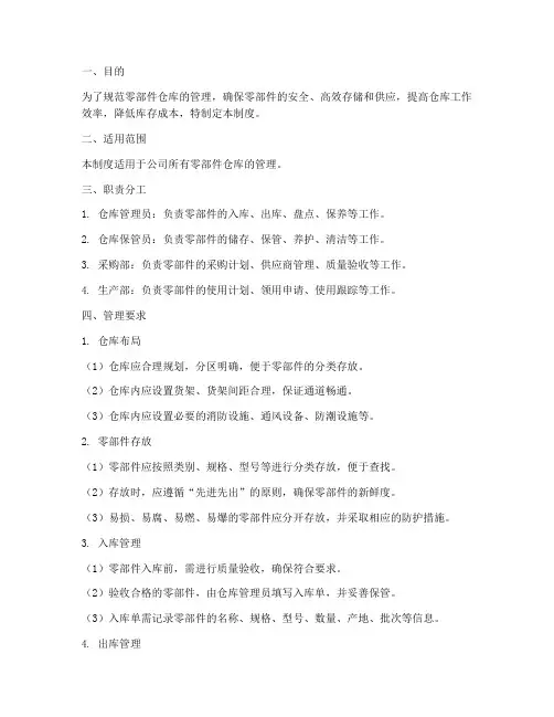 零部件仓库管理制度