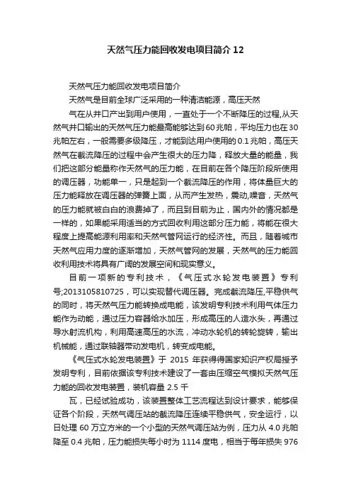 天然气压力能回收发电项目简介12