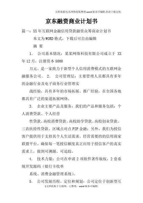 京东融资商业计划书doc