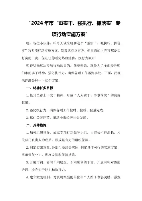 2024年市“重实干强执行抓落实”  专项行动实施方案