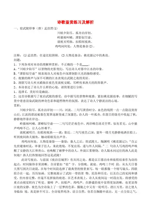 诗歌鉴赏练习及解析