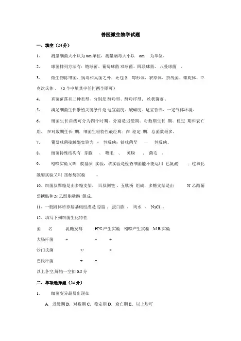 2023年兽医微生物学试题