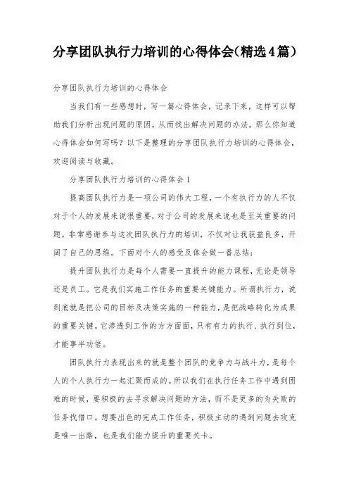 分享团队执行力培训的心得体会(精选4篇)