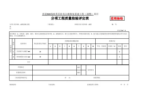 评定表9.7.2 盖板安装评定