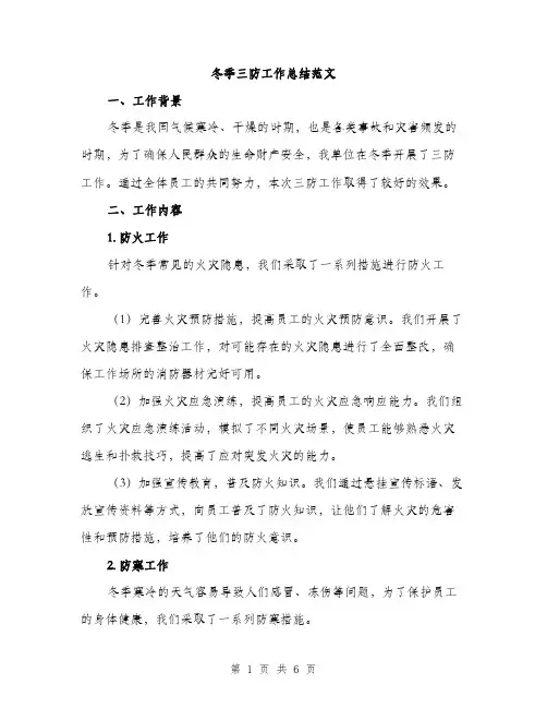 冬季三防工作总结范文（二篇）