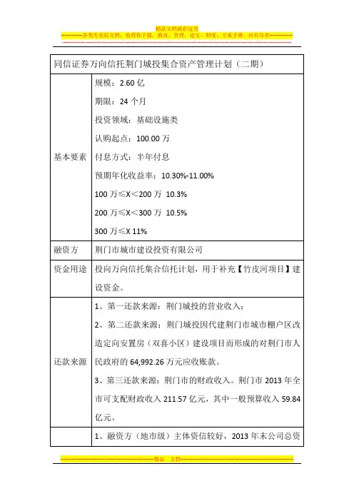 同信证券万向信托荆门城投集合资产管理计划(二期)