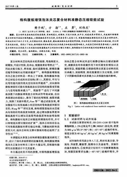 格构腹板增强泡沫夹芯复合材料准静态压缩吸能试验