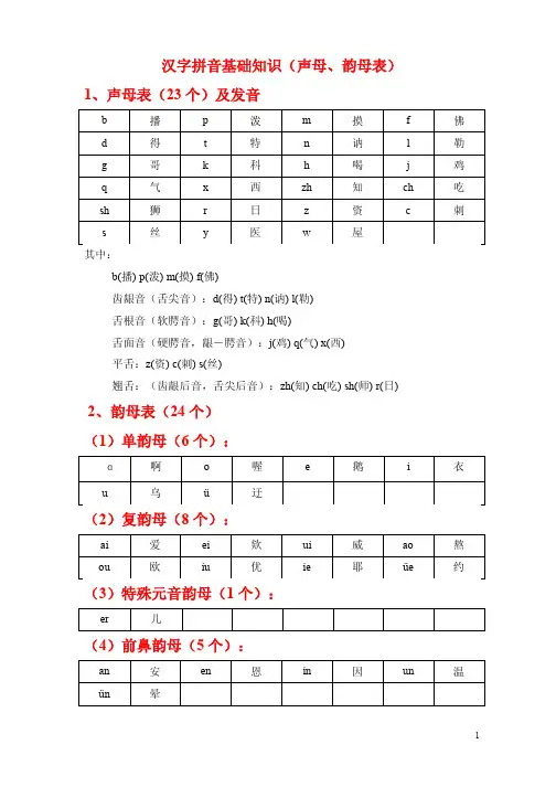 汉字拼音基础知识 声母和韵母 