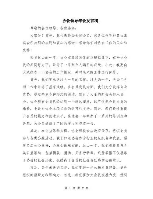 协会领导年会发言稿