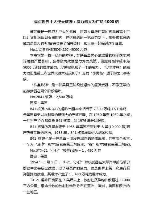盘点世界十大逆天核弹：威力最大为广岛4000倍