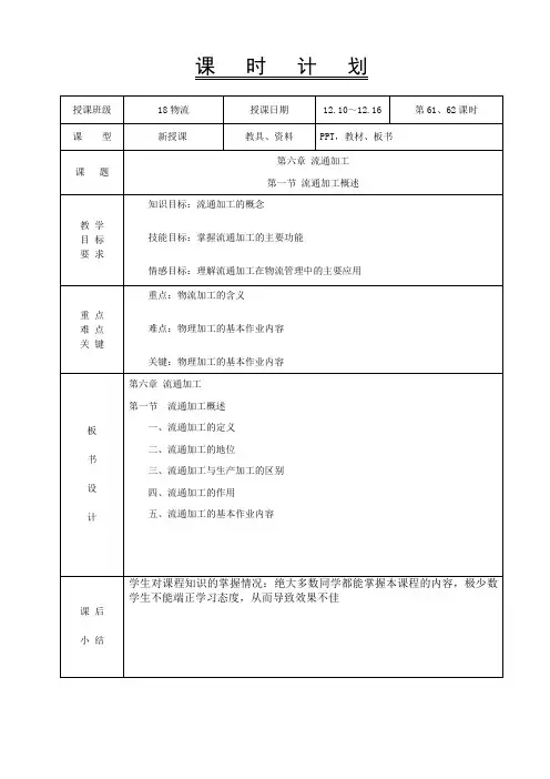 物流基础-教案——61-62 流通加工概述