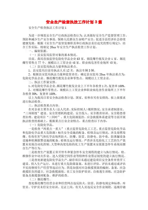安全生产检查执法工作计划3篇
