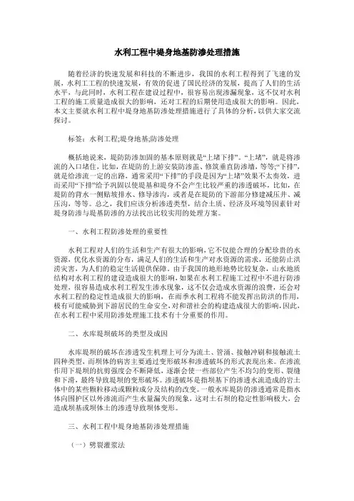 水利工程中堤身地基防渗处理措施