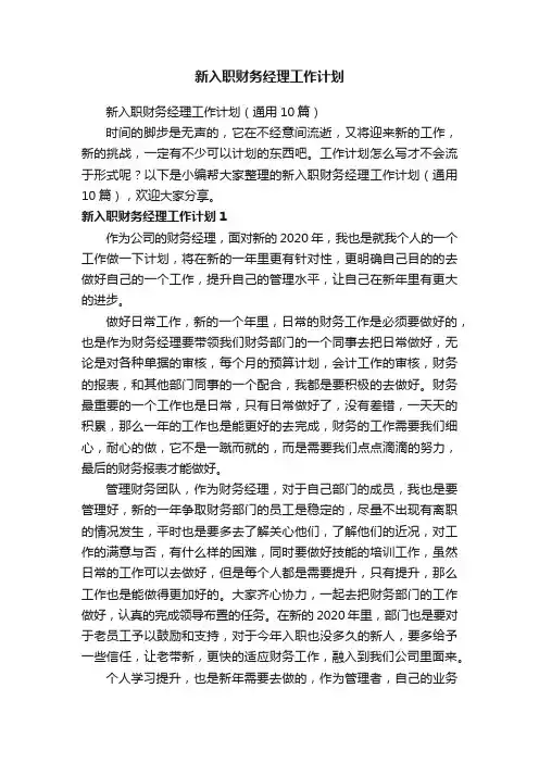 新入职财务经理工作计划（通用10篇）