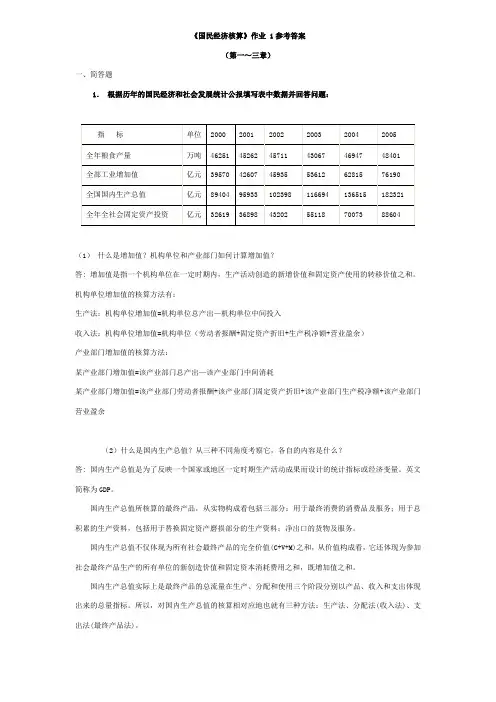 《国民经济核算》作业 1参考答案
